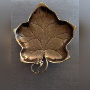 Vintage Brass Grape Leaf Trinket Dish 8" Dish
